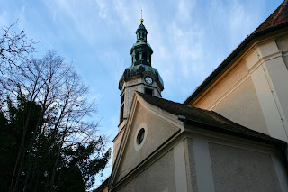 Turm mit Uhr Kirche Markkleeberg